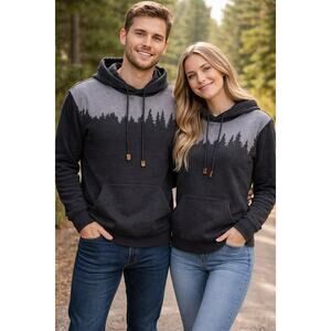 Tentree Forest Graphic Hoodie Sweatshirt Size M Black Gray Sustainable